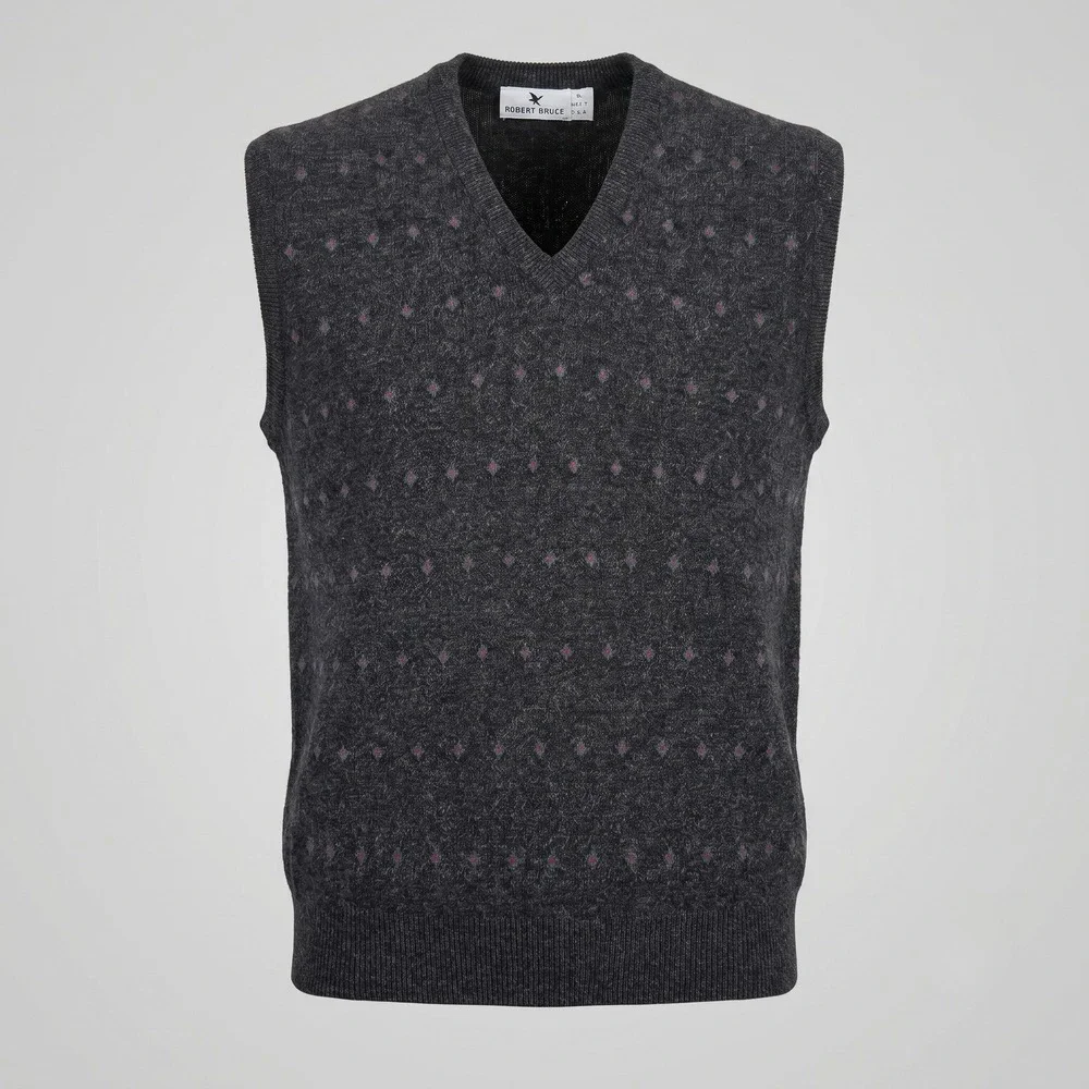 Robert Bruce Mens XL Gray Sweater Vest V-Neck Geometric‎ Orlon Acrylic Vintage